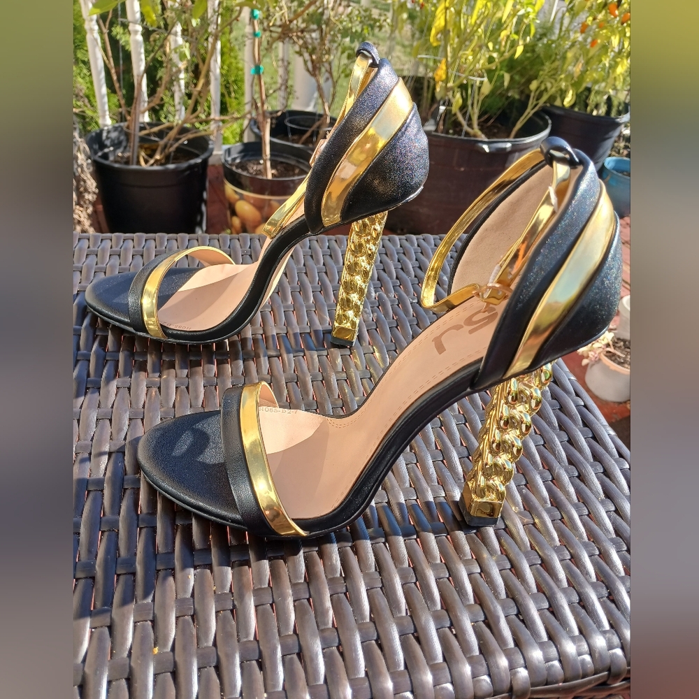 F5J Black and Gold Strappy Heels